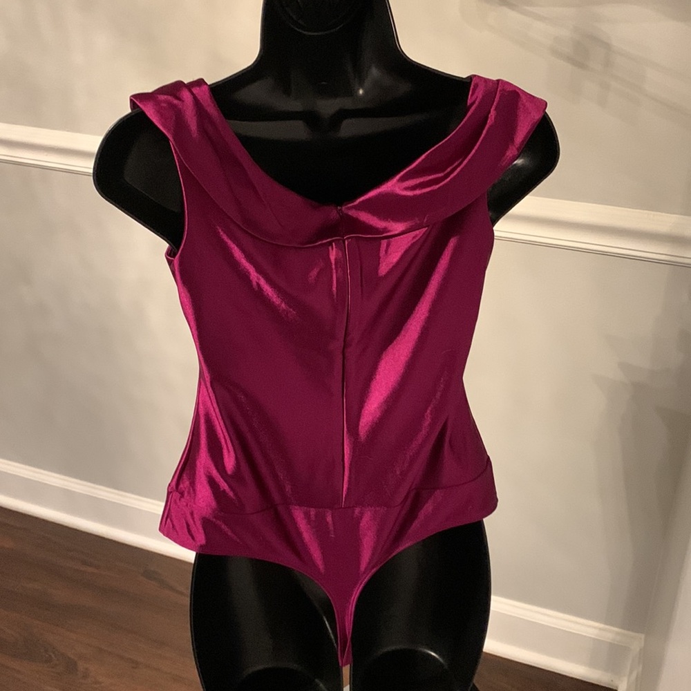 Express Magenta Satin Off The Shoulder Thong Bodysuit Size XS NWT - Picture 7 of 15